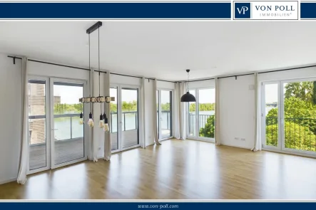Wohnbereich mit Rheinblick - Wohnung mieten in Mainz - Junge, barrierefreie Luxuswohnung mit traumhaftem Rheinblick