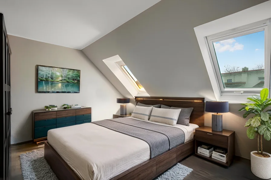 .Schlafzimmer möbliert mit KI