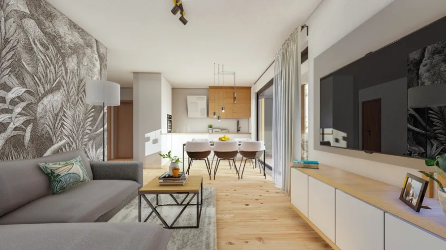Wohnbereich - Wohnung kaufen in Freiburg - Naturnahe 3-Zimmerneubauwohnung im EG in Opfingen / KfW 40