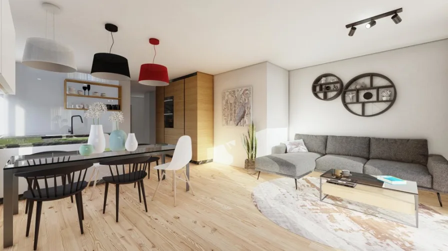 Wohnbereich - Wohnung kaufen in Freiburg - Naturnahe 3-Zimmerneubauwohnung im 1. OG in Opfingen / KfW 40