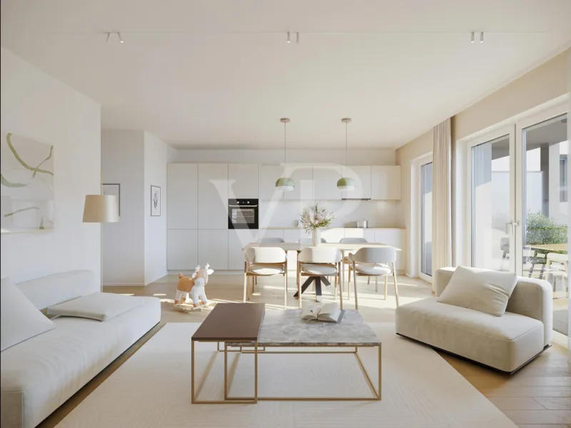 Wohnzimmer - Wohnung kaufen in Aachen - Urbanes Wohnen - Neubau 3 Zimmer Eigentumswohnung im Zentrum von Aachen