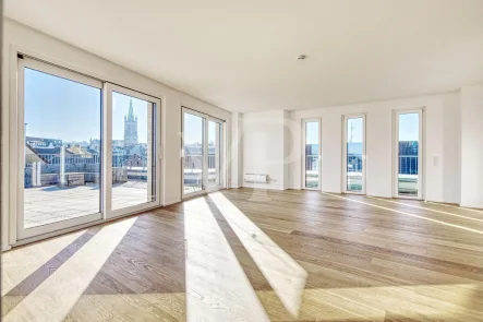 Wohn-/Essbereich - Wohnung mieten in Aachen - Einzigartiges Penthouse im Herzen von Aachen mit Panoramablick auf den Dom