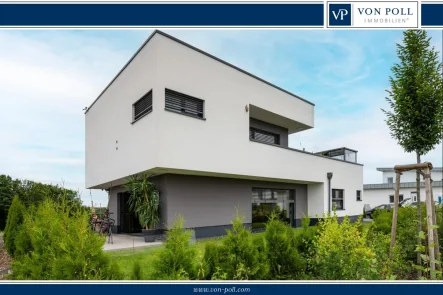 Außenansicht - Haus kaufen in Bickenbach - Einfamilienhaus im Bauhausstil mit Dachterrasse und PV-Anlage