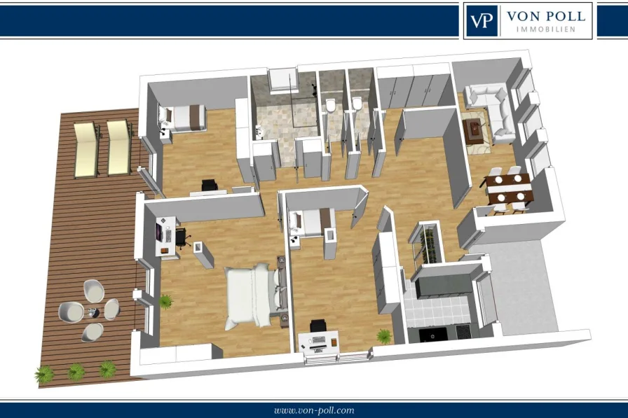 3D Grundriss - Wohnung kaufen in Pfullingen - Vielseitige, barrierefreie Eigentumswohnung in Zentraler Lage – nur 5 Minuten zur „Neuen Mitte“