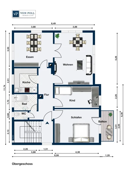 Grundriss Wohnung Nr. 2 OG