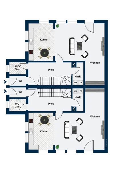 Grundriss EG vorderes Haus mit zwei WE