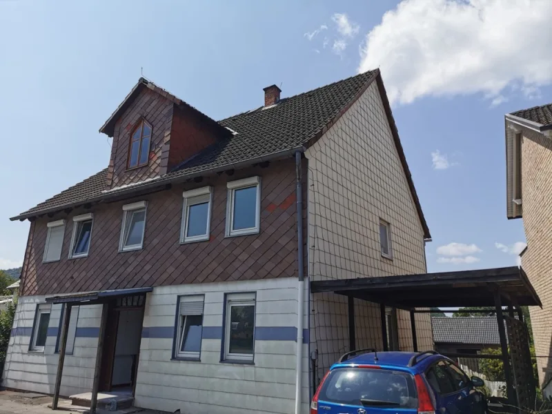Straßenansicht mit Carport - Haus kaufen in Negenborn - Renoviertes Einfamilienhaus mit Garten - Komplett renoviert, mit Carport und Potenzial