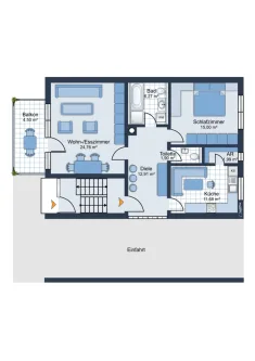 Grundriss im EG - Wohnung kaufen in Stuensee-Blankenloch - Gepflegte helle 2-Zi.-Whg im EG - 76 m²mit Küche - Balkon - Zentral in Blankenloch - sofort frei