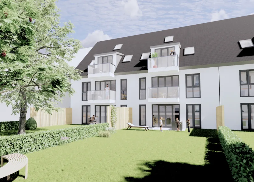 Garten Ansicht - Wohnung kaufen in Stutensee - 3 Zimmer ca. 96m² Maisonette, 2 TG-PlätzeExklusiver Neubau Blankenloch, Haupstr.Bezug Ende 2024