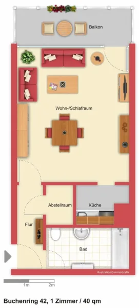 buchenring42_1zimmer_40qm - Wohnung mieten in Stutensee / Büchig - Schönes 1 Zimmer Studio mit Blick über den Ort