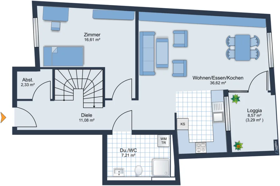 Ebene_1_2.OG - Wohnung kaufen in Stutensee - Exklusiver Neubau in Blankenloch, Haupstr., 4-5 Zi. 139 qm Mais. Loggia, Balkon, Aufzug, 2 TG Plätze