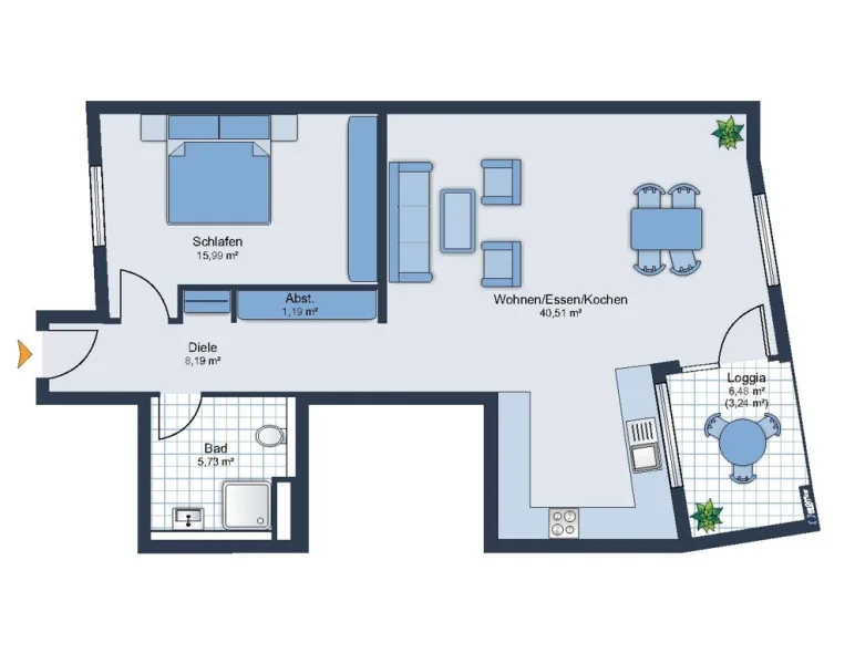 Grundriss _ Angaben ohne Gewähr - Wohnung mieten in Stutensee / Blankenloch - Exklusive 2-Zimmer-Neubauwohnung im Herzen von Blankenloch - Hauptstr. 108 - mit TG-Stellplatz - Erstbezug vorauss. zum 01.02.2025