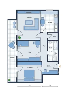 Grundriss Wo. 14 - Wohnung kaufen in Stutensee - Gut vermietet und provisionsfrei: 3 Zi. Wohnung - 90 qm - Balkon und TG Stutensee-Blankenloch