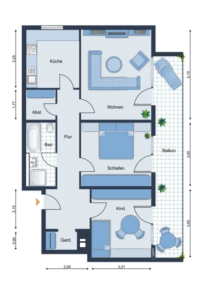 Grundriss Wo. 4 - Wohnung kaufen in Stutensee - Provisionfreie 3 Zimmer Wohnung: 88 qm - EG - Balkon - TG - gut vermietet Stutensee-Blankenloch