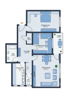 Grundriss - Wohnung kaufen in Stutensee / Büchig - Freie 3-Zimmer-ETW in Stutensee-Büchigca. 94 qm Balkon, KFZ Stellplatz TG, Aufzug