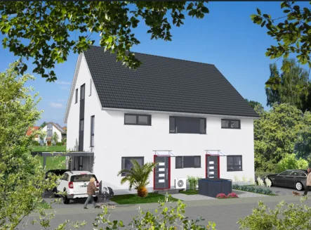 Straßenansicht - Haus kaufen in Steinbach (Taunus) - Projektierte Doppelhaushälfte in ruhiger Lage von Steinbach/Ts.