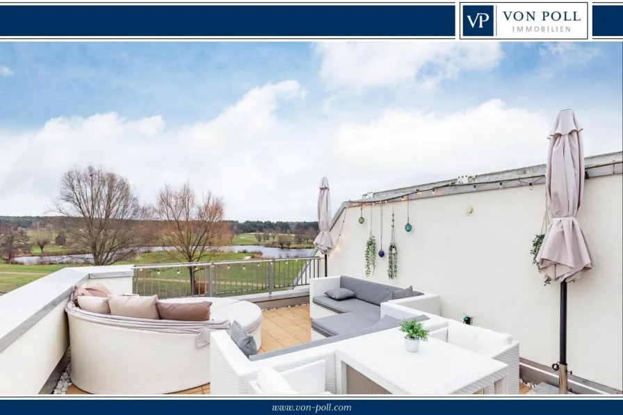 Terrassenblick  - Wohnung kaufen in Mittenwalde / Motzen - Exklusive, moderne Maisonettewohnung mit Blick aufs Grün vom Golfplatz Motzen