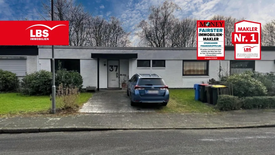 Straßenansicht - Haus kaufen in Krefeld - Reihenmittelhaus als Bungalow in ruhiger Sackgassenlage und Garten