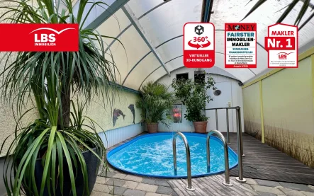 Überdachter Pool - Haus kaufen in Oberhausen - Klein, Fein und bald Meins - Haus mit idyllischem Garten & überdachtem Pool