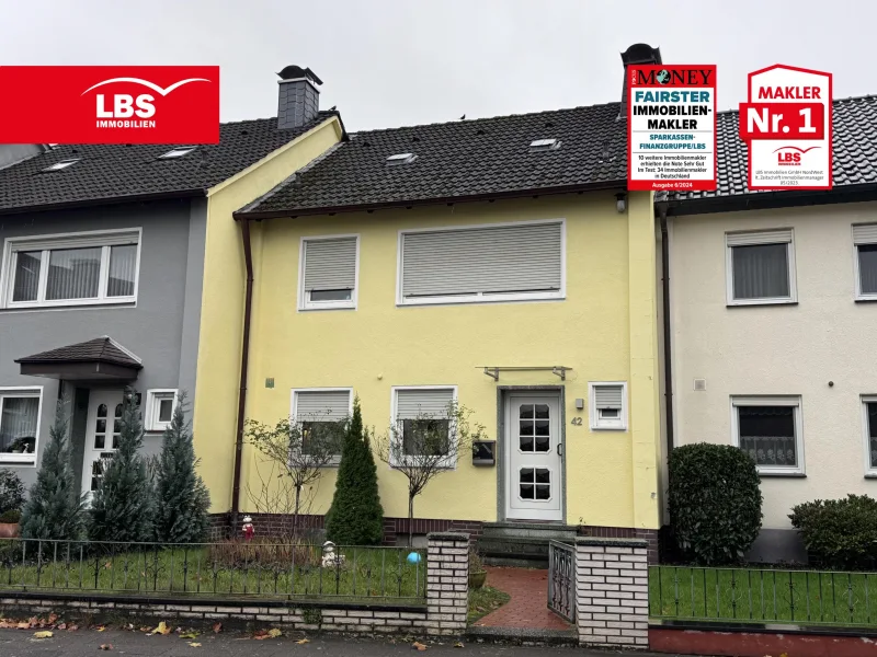 Hausansicht  - Haus kaufen in Gütersloh - Familienfreundliches Reihenmittelhaus in Gütersloh Spexard