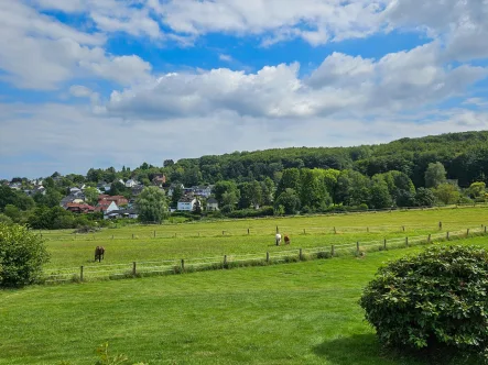 Blick von der Terrasse  - Haus kaufen in Witten - Blick über ihre Wiese!Fachwerkhaus mit viel Potenzial auf großem Grundstück