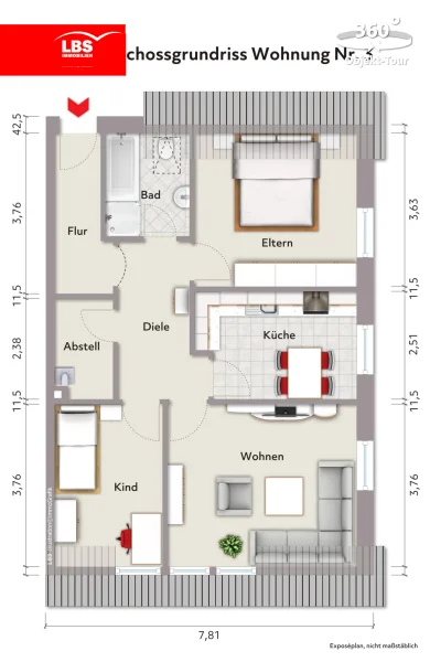 Grundriss DG - Wohnung kaufen in Großefehn - Geräumige, helle 3- Zimmer- Dachgeschosswohnung in Großefehn