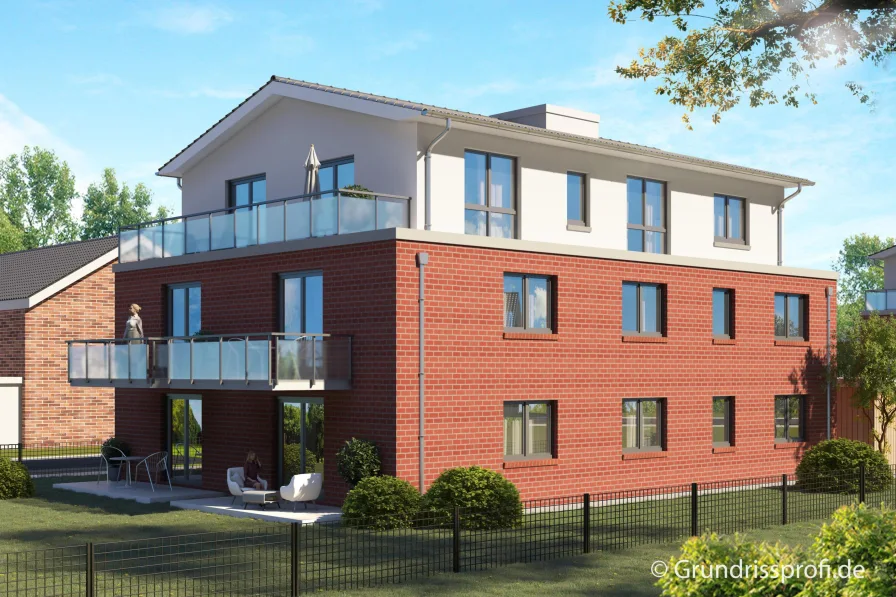 Gartenansicht - Wohnung kaufen in Scheeßel - Barrierefreies Wohnen - Neubau von zwei Mehrfamilienhäusern