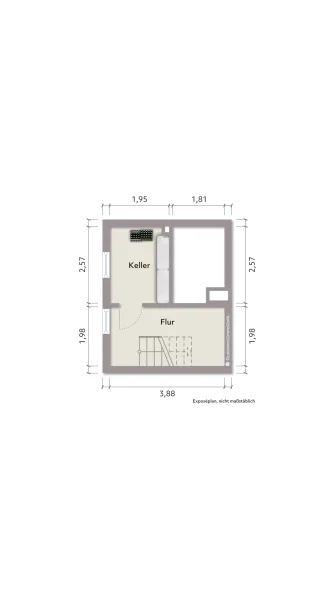 Grundriss Kellergeschoss (nicht maßstabsgerecht, Möblierungsbeispiel)