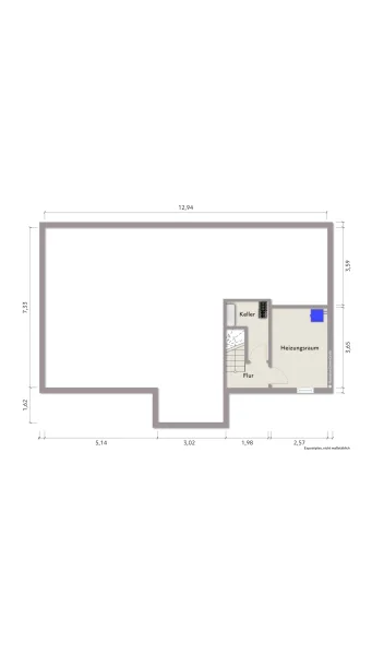 Grundriss Kellergeschoss (nicht maßstabsgerecht, Möblierungsbeispiel)