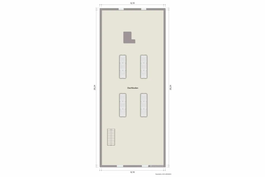 Grundriss Dachgeschoss (nicht maßstabsgerecht, Möblierungsbeispiel)