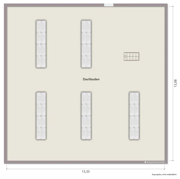 Grundriss Dachgeschoss (nicht maßstabsgerecht, Möblierungsbeispiel)