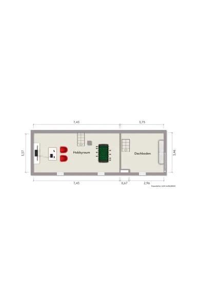 Grundriss Spitzboden (nicht maßstabsgerecht, Möblierungsbeispiel)