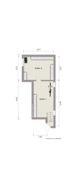 Grundriss Kellergeschoss (nicht maßstabsgerecht, Möblierungsbeispiel)