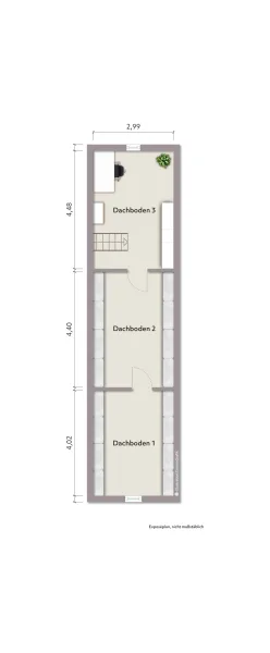 Grundriss Spitzboden (nicht maßstabsgerecht, Möblierungsbeispiel)