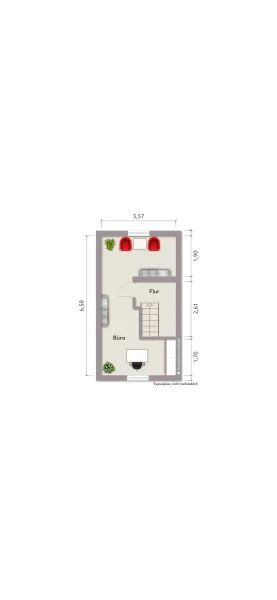 Grundriss Dachgeschoss (nicht maßstabsgerecht, Möblierungsbeispiel)