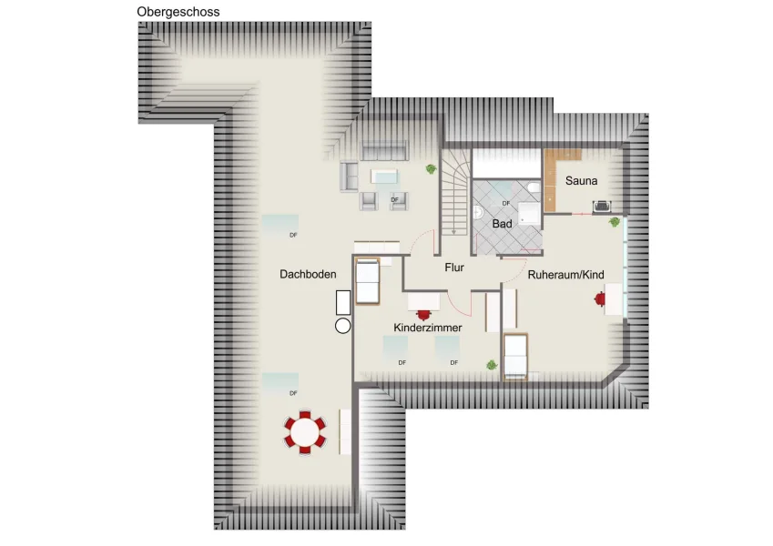 Obergeschoss mit Mustermöblierung