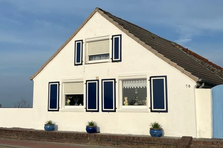 Hausansicht - Haus kaufen in Wittmund - Ein Haus mit „Charme“ - unverbaubarer Deichblick!