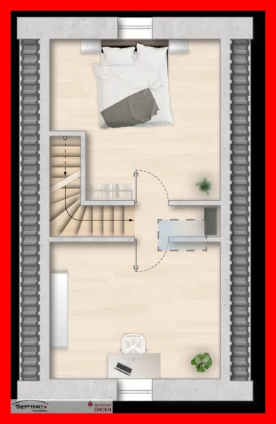 Grundriss Dachgeschoss mit 2 Zimmern