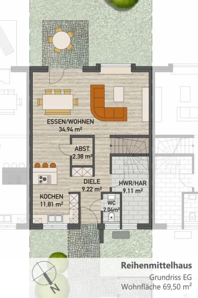 Reihenmittelhaus Grundriss EG