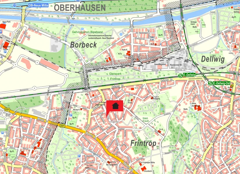 Stadtplan - Wohnung kaufen in Essen - Moderner Neubau mit gut geschnittenen 2,5- oder 3,5-Räumen mit Garten/Balkon und Aufzug in Frintrop