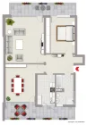 Gestaltungsvorschlag: Grundriss als Drei-Raum-Wohnung mit vergrößertem Badezimmer