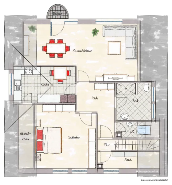 Grundrissskizze Dachgeschosswohnung