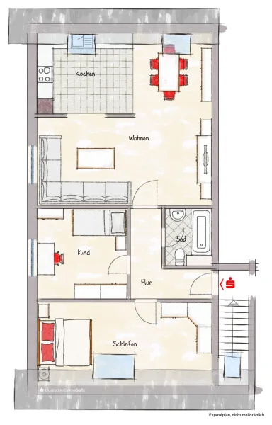 Grundrissskizze Dachgeschosswohnung