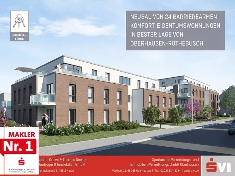 Hausansicht - Wohnung kaufen in Oberhausen - schlüsselfertiger Neubau: barrierearme Etagenwohnung mit Sonnenbalkon und Tiefgaragenstellplatz