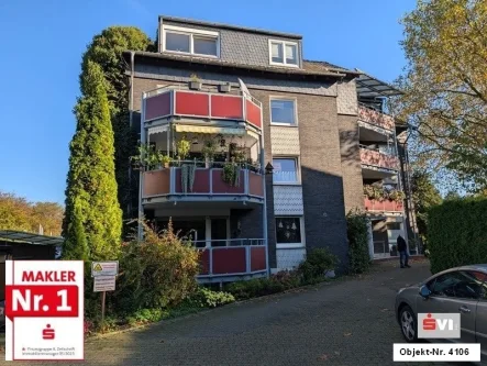 Front - Wohnung kaufen in Oberhausen - Schöne Erdgeschosswohnung mit Balkon und Garage in Oberhausen-Sterkrade