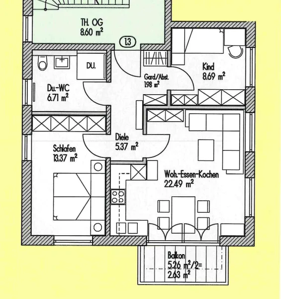 Am_Haid1_Otterfing_Plan_Wohnung1.3_2 - Wohnung mieten in Otterfing - Erstbezug - genial geschnittene 2,5 Zimmer Wohnung