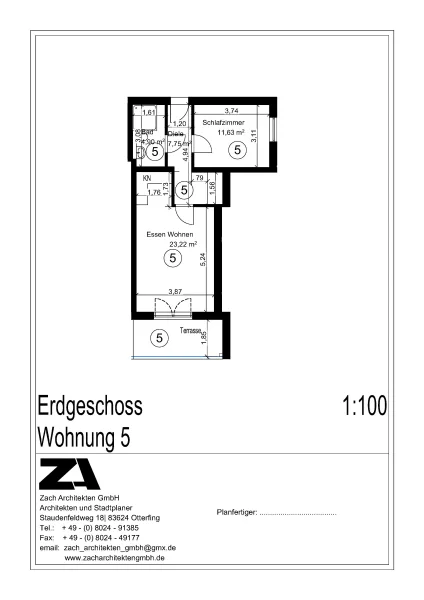 Grundriss Wohung 5 EG bemasst