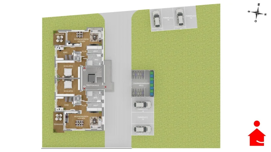 Grundrissvisualisierung - Erdgeschoss Haus 3