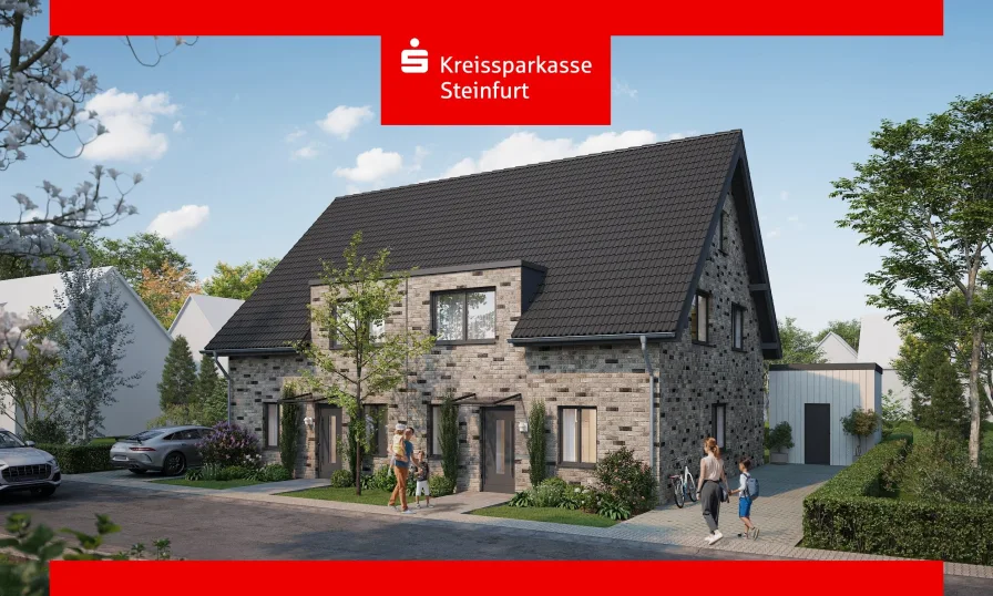 Visualisierung_Frontansicht - Haus kaufen in Neuenkirchen - Neubau einer modernen und nachhaltigen Doppelhaushälfte