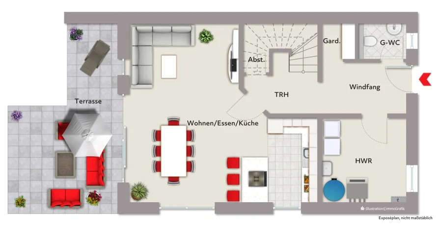 Grundriss Erdgeschoss Reihenendhaus - Haus kaufen in Enger - Modernes Neubau-Reihenendhaus mit hochwertiger Ausstattung in Enger